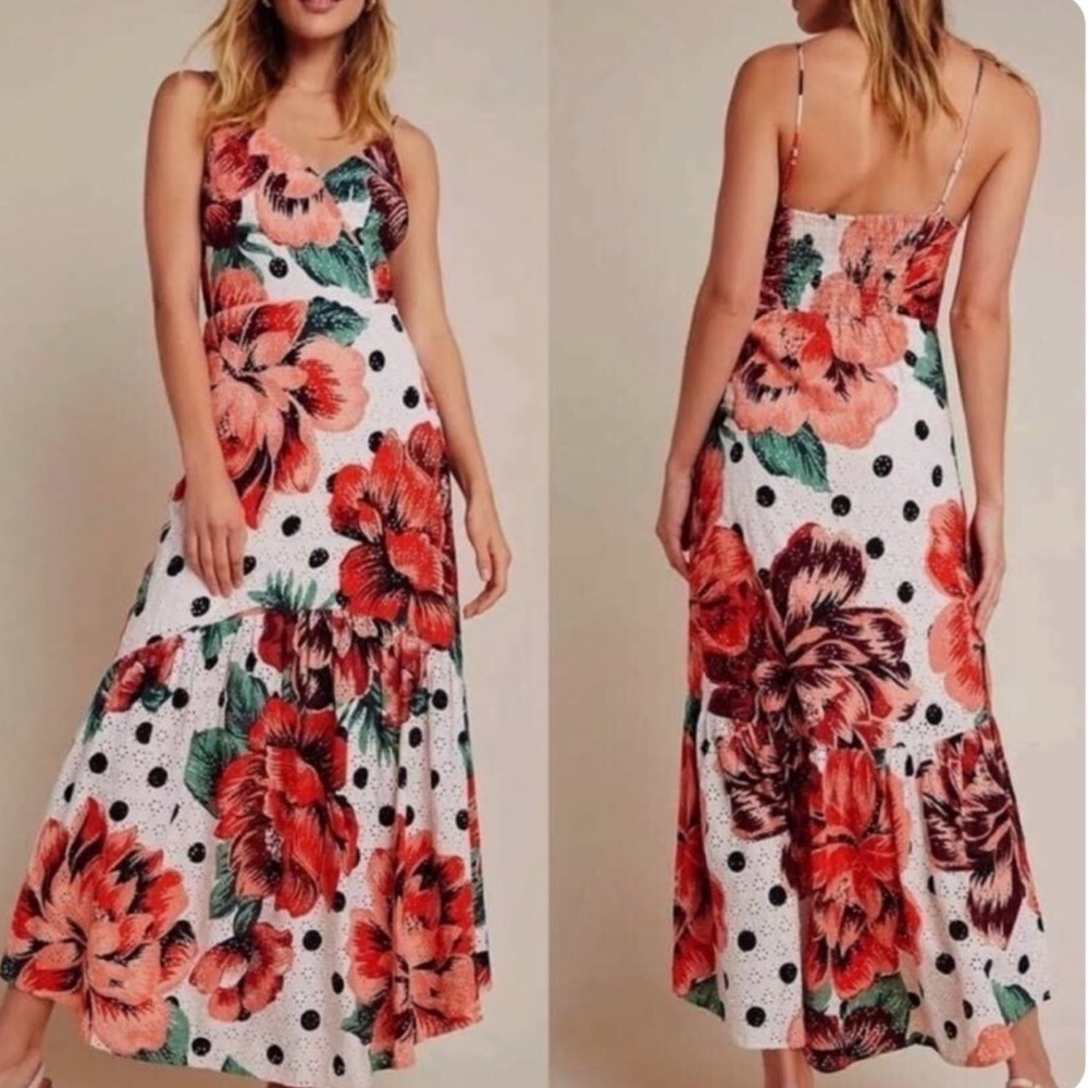 FARM Rio x Anthropologie Floral Polka Dot Maxi Dress